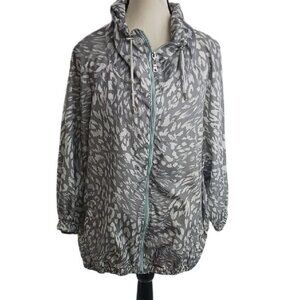 Ruby Rd Utility Jacket Gray Animal Print Full Zip Wicking 3/4 Sleeve Size XL